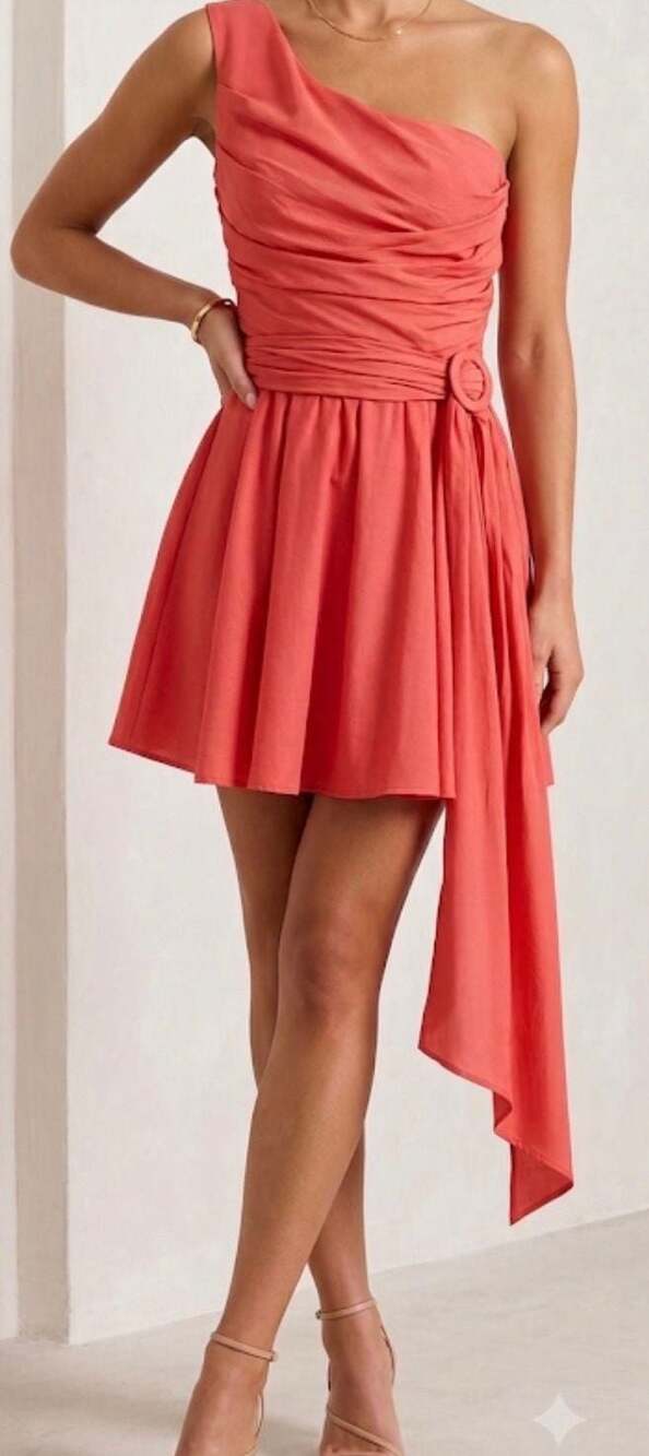 New DO+BE One Shoulder Ruched Mini Dress with Ring Detail